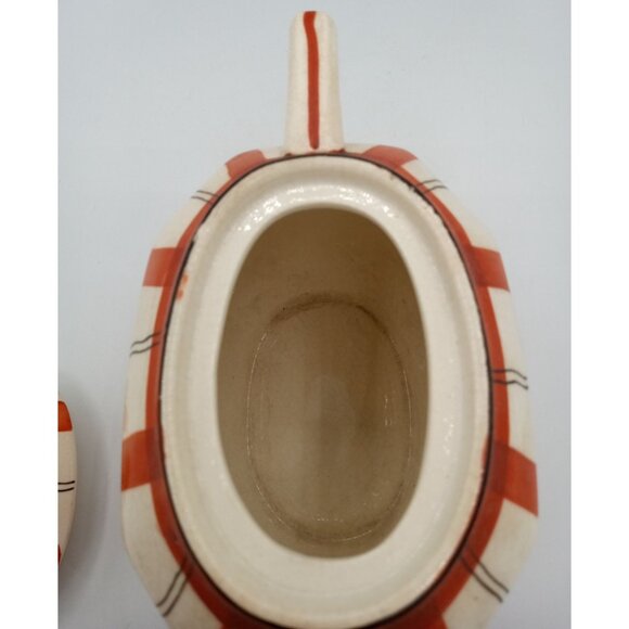 Red Plaid Teapot Vintage Takito Company Japan Hand Painted Crazed 9 Inch Serving - Picture 11 of 16